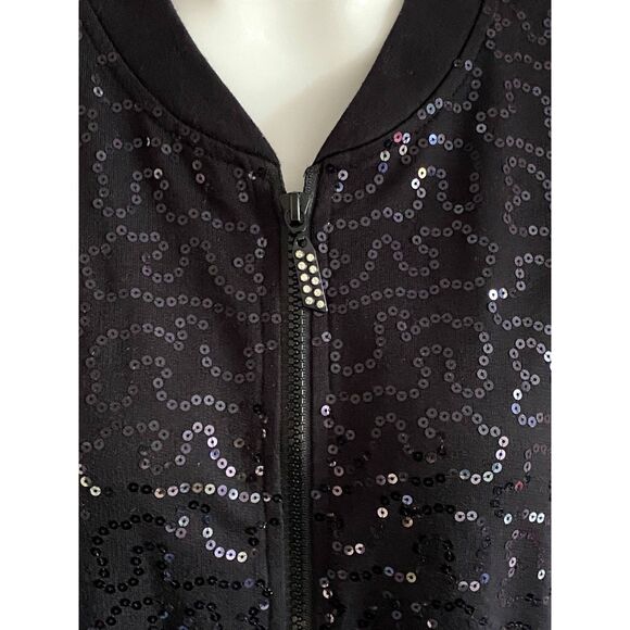 QUACKER FACTORY Sequin Swirl Terry Bomber Jacket-1X Black - Picture 9 of 11